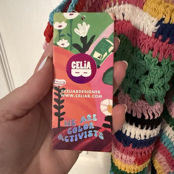 Celia B Rainbow Stripe Crochet Tote Purse Handbag Shoulder Bag Boho Festival NWT - Picture 2 of 12